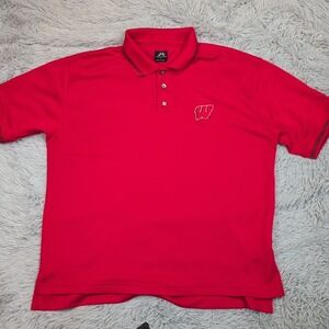 Wisconsin Badgers Shirt Mens L Red Polo Golf Athletic University Comfort Casual